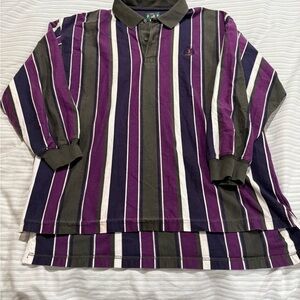 Vtg 90’s Izod Sport Rugby Polo Shirt Men XL Black Blue Purple Long Sleeve Cotton